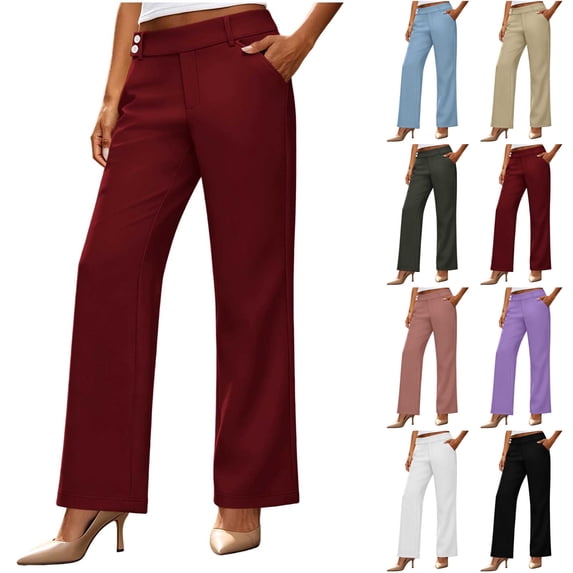 Chiccall Women's Stretch Waist Bootcut Dress Pants High Waist Buttons Zipper Office Slacks with Pockets