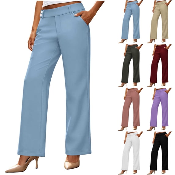 Chiccall Women's Stretch Waist Bootcut Dress Pants High Waist Buttons Zipper Office Slacks with Pockets