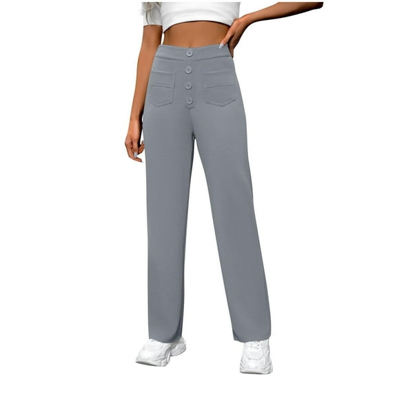 Chiccall Women's Stretchy Yoga Sweatpants Wide Leg High Waisted 4 Buttons Fashion Front Back Packets Long Pants for Casual or Work
