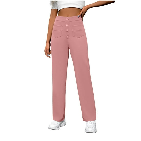 Chiccall Women's Stretchy Yoga Sweatpants Wide Leg High Waisted 4 Buttons Fashion Front Back Packets Long Pants for Casual or Work
