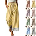 thumbnail image 1 of Chiccall Women's Striped Lace Trim Wide Leg Cropped Pants Drawstring Elastic Waist Casual Trousers with Side Pockets Flowy Summer Loungewear, 1 of 10