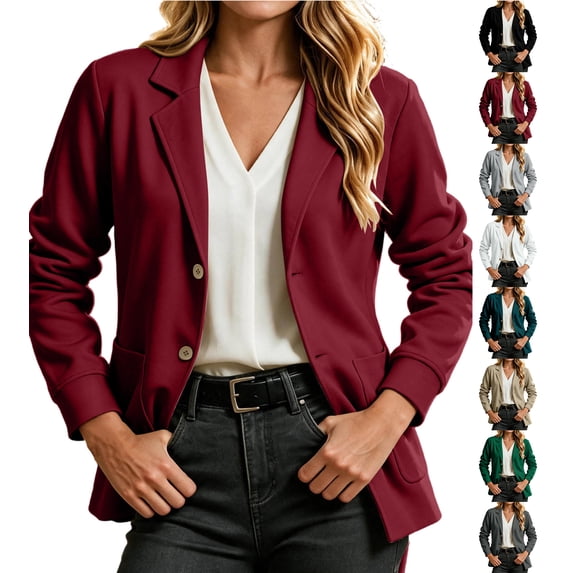 Chiccall Women’s Sweatshirt Blazer Jacket, Long Sleeve Lapel Shoulder Pads Lined Office Casual Sport Coat with Pockets, Loose Fit Work Outerwear for Daily Business
