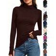 thumbnail image 1 of Chiccall Women's Turtleneck Long Sleeve Base Layer Top, Stretchy Slim Fit Thermal Shirt with Thumb Holes for Fall Winter Layering, 1 of 10