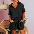 thumbnail image 1 of Chiccall Women's Two Piece Outfits V Neck Short Sleeve Shirts and High Waist Shorts Lounge Sets with Pocket Black XXL, 1 of 6