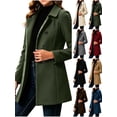 thumbnail image 1 of Chiccall Women's Winter Double Breasted Wool Coat Long Sleeve Notch Lapel Mid-Length Trench Coat Casual Overcoat with Pockets, 1 of 7