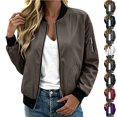 thumbnail image 1 of Chiccall Women's Zip‑Up Bomber Jacket Long Sleeve Casual Outer Coat With Side Pockets Fall Fashion Streetwear Outerwear Brown 3XL, 1 of 8