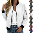 thumbnail image 1 of Chiccall Women's Zip‑Up Bomber Jacket Long Sleeve Casual Outer Coat With Side Pockets Fall Fashion Streetwear Outerwear White 2XL, 1 of 8