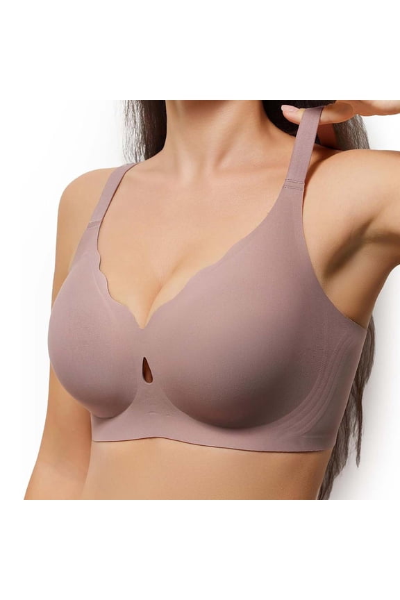 Jelly Bras for Women Seamless Scallop V Neck Keyhole Cup Wide Adjustable Straps Wireless Medium Supportive Comfortable Daily Wear Underwear Bras