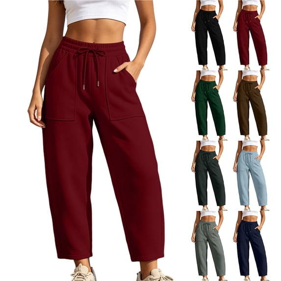 Chiccall Womens Barrel Baggy Cropped Sweatpants High Waist Elastic Drawstring Wide Leg Casual Jogger Pants