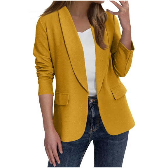 Chiccall Womens Blazers Long Sleeve Business Casual Open Front Cardigan Jacket Padded Shoulder Double Layered Blazers with Pockets
