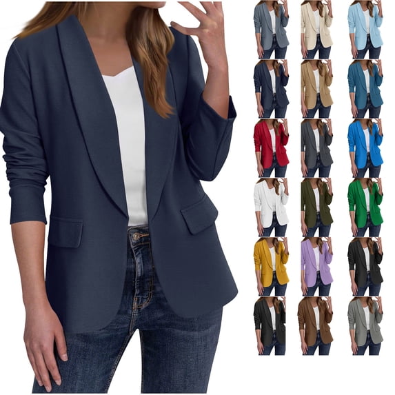 Chiccall Womens Blazers Long Sleeve Business Casual Open Front Cardigan Jacket Padded Shoulder Double Layered Blazers with Pockets