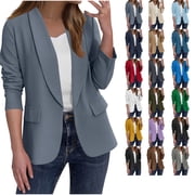 Chiccall Womens Blazers Long Sleeve Business Casual Open Front Cardigan Jacket Padded Shoulder Double Layered Blazers with Pockets