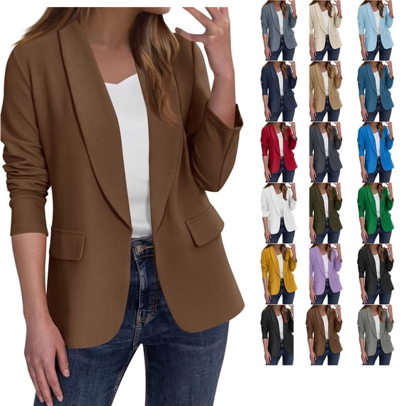 Chiccall Womens Blazers Long Sleeve Business Casual Open Front Cardigan Jacket Padded Shoulder Double Layered Blazers with Pockets