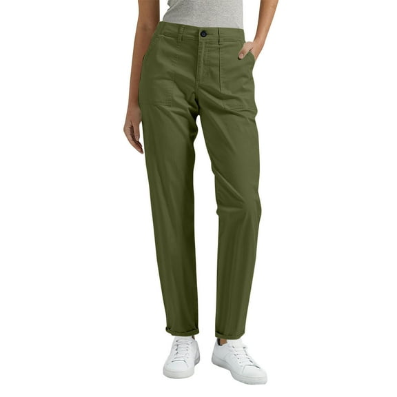 Chiccall Womens Fall Pants Vintage Tapered Outdoor Hiking Cargo Pants Casual Elastic Waist Rolled Bottom Trousers with 4 Pockets