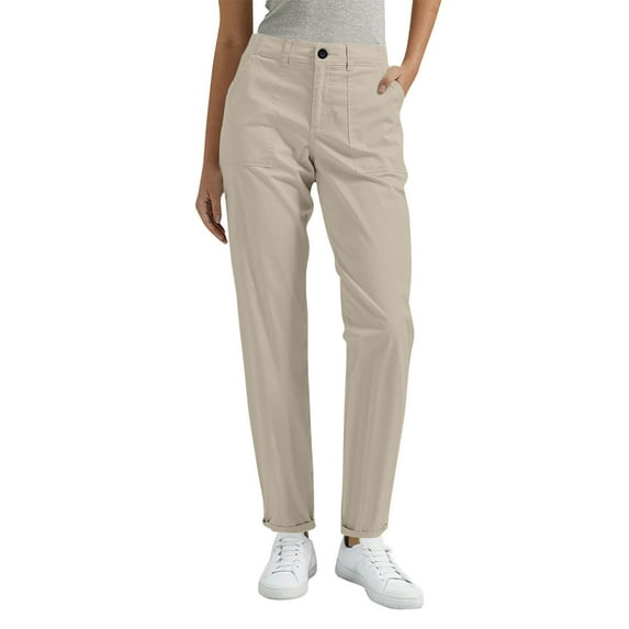 Chiccall Womens Fall Pants Vintage Tapered Outdoor Hiking Cargo Pants Casual Elastic Waist Rolled Bottom Trousers with 4 Pockets