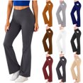 thumbnail image 1 of Chiccall Womens Flare Leggings with Pockets Seamless Workout Yoga Pants Bottoms High Waist Stretch Tummy Control Athletic Casual Trousers Dark Gray S, 1 of 10