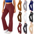 thumbnail image 1 of Chiccall Womens Flare Leggings with Pockets Seamless Workout Yoga Pants Bottoms High Waist Stretch Tummy Control Athletic Casual Trousers Wine 2XL, 1 of 10