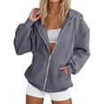 thumbnail image 1 of Chiccall Womens Full Zip Sweatshirt Hooded Long Sleeve Drawstring Jackets Casual Loose Solid Athletic Outwear Tops with Pockets, 1 of 2