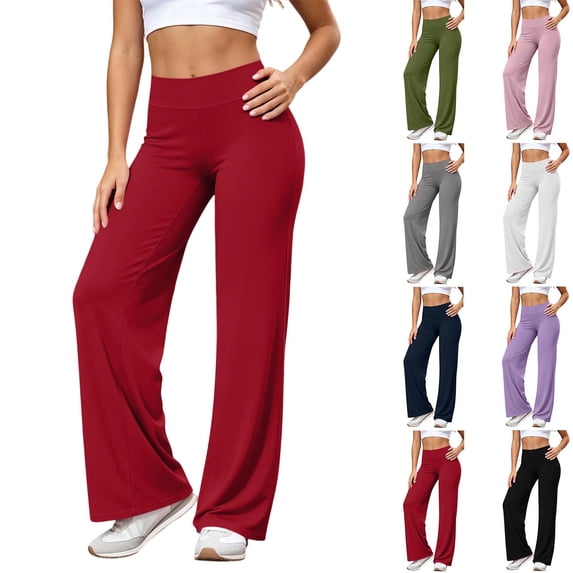 Chiccall Womens High Waist Flare Yoga Pants Trendy Stretch Solid Wide Leg Athletic Casual Trousers