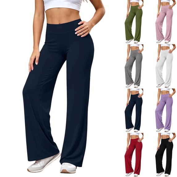 Chiccall Womens High Waist Flare Yoga Pants Trendy Stretch Solid Wide Leg Athletic Casual Trousers