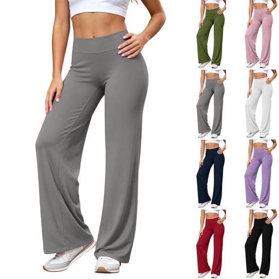 Chiccall Womens High Waist Flare Yoga Pants Trendy Stretch Solid Wide Leg Athletic Casual Trousers