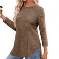 thumbnail image 1 of Chiccall Womens Lightweight Sweaters Fall Loose Ribbed Knit Crew Neck Side Slit Tops Blouse, 1 of 6