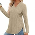 thumbnail image 1 of Chiccall Womens Long Sleeve Shirts Lightweight Comfy Stretch Sweaters V Neck Side Slit Casual Loose Blouse Oversized Fall Knitted Curved Hem Tunic Tops, 1 of 8