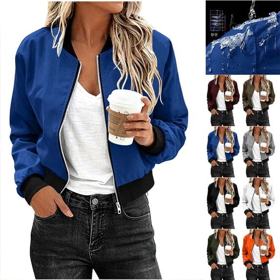 Chiccall Womens Lightweight Waterproof Hiking Bomber Jacket Fashion Cropped Zip-Up Long Sleeve Outdoor Coat Top