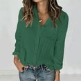 thumbnail image 1 of Chiccall Womens Long Sleeve Button Down Shirts Casual Pleated V-Neck Collared Gauze Tops Blouses Green XL, 1 of 8