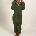 thumbnail image 1 of Chiccall Womens One Piece Hooded Jumpsuit Long Sleeve Fuzzy Pajamas with Side Pockets Winter Rompers Sleepwear Army Green L, 1 of 7