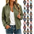 thumbnail image 1 of Chiccall Womens Plaid Bomber Jacket Fashion Zip‑Up Long Sleeve Loose Casual Coat Lightweight Outerwear Army Green M, 1 of 8