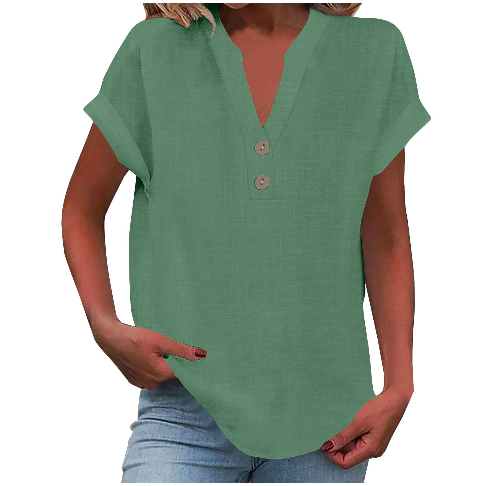 Saashi Plus Size Cotton Linen Shirt for Women with Asymmetric Hem Solid Casual Vintage Long Sleeve Blouse main image 1