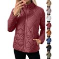 thumbnail image 1 of Chiccall Womens Quilted Puffer Jacket Full Zip Long Sleeve Winter Cotton Padded Coat Lightweight Warm Outerwear Wine XL, 1 of 9
