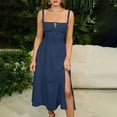thumbnail image 1 of Chiccall Womens Solid Color Midi Corset Dress Boho Flowy Slit Lace Up Dresses for Women Summer Casual Spaghetti Strap Sundress Navy XL, 1 of 8