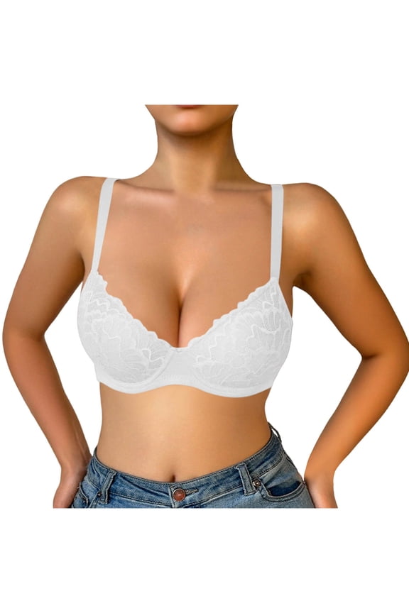 Women Everyday Bras Lace Trim Ruffle Supportive Balconette No Underwire Comfort Push Up Bras for Women