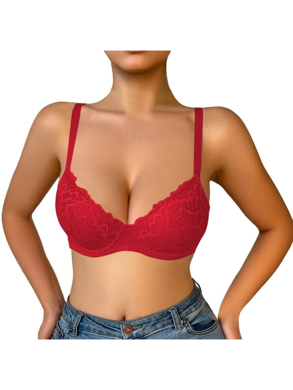 Women Everyday Bras Lace Trim Ruffle Supportive Balconette No Underwire Comfort Push Up Bras for Women