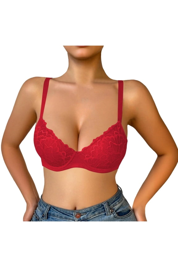 Women Everyday Bras Lace Trim Ruffle Supportive Balconette No Underwire Comfort Push Up Bras for Women