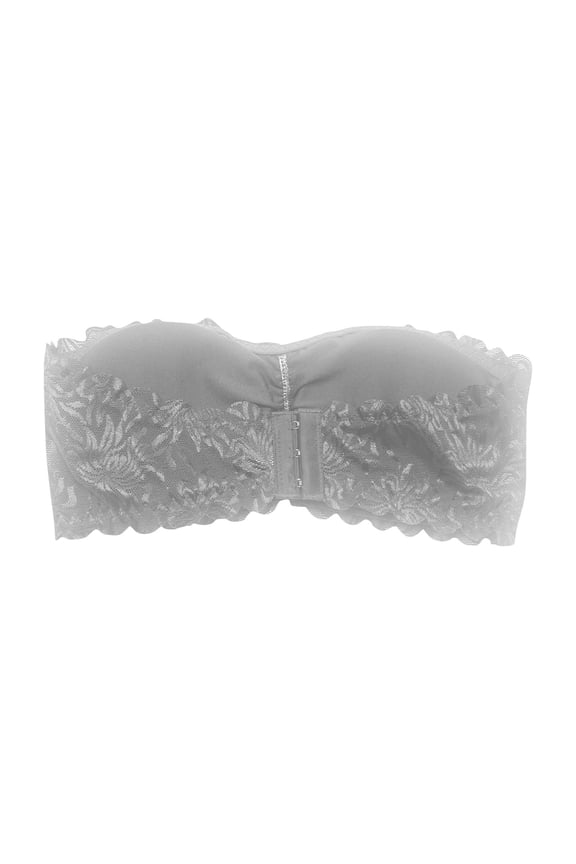 Womens Strapless Bra Floral Scalloped Lace Multi Rear Fastener Wireless Mild Supportive Comfortable Formal Dress Matching Everyday Bras
