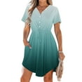 thumbnail image 1 of Chiccall Womens Summer Dresses Drawstring Button Front Short Mini Dress Sleeve V Neck Sundress with Pockets Green S, 1 of 9