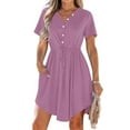 thumbnail image 1 of Chiccall Womens Summer Dresses Drawstring Button Front Short Mini Dress Sleeve V Neck Sundress with Pockets Purple M, 1 of 9