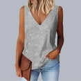 thumbnail image 1 of Chiccall Womens Summer Fashion Sequin Tops Deep V-neck Sparkles Glitter Sleeveless Tank Tops Blouses Silver L, 1 of 5