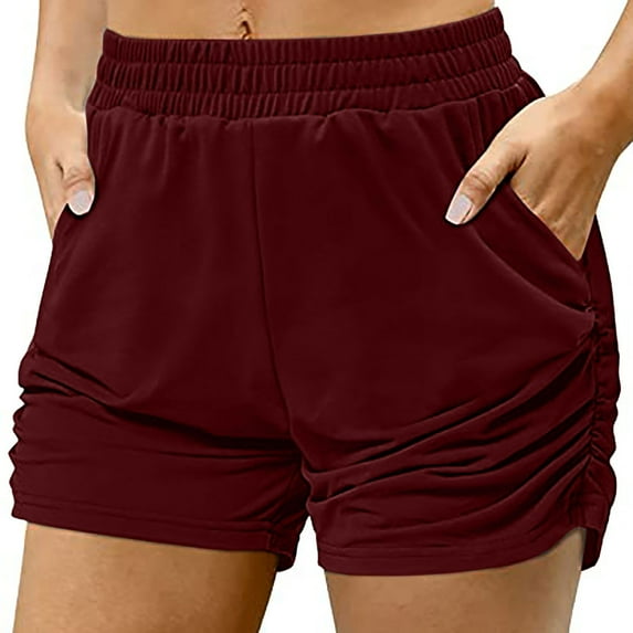 Chiccall Womens Sweat Shorts Plus Size Casual Summer Comfy Elastic Waist Running Workout Shorts with Pockets Wine M