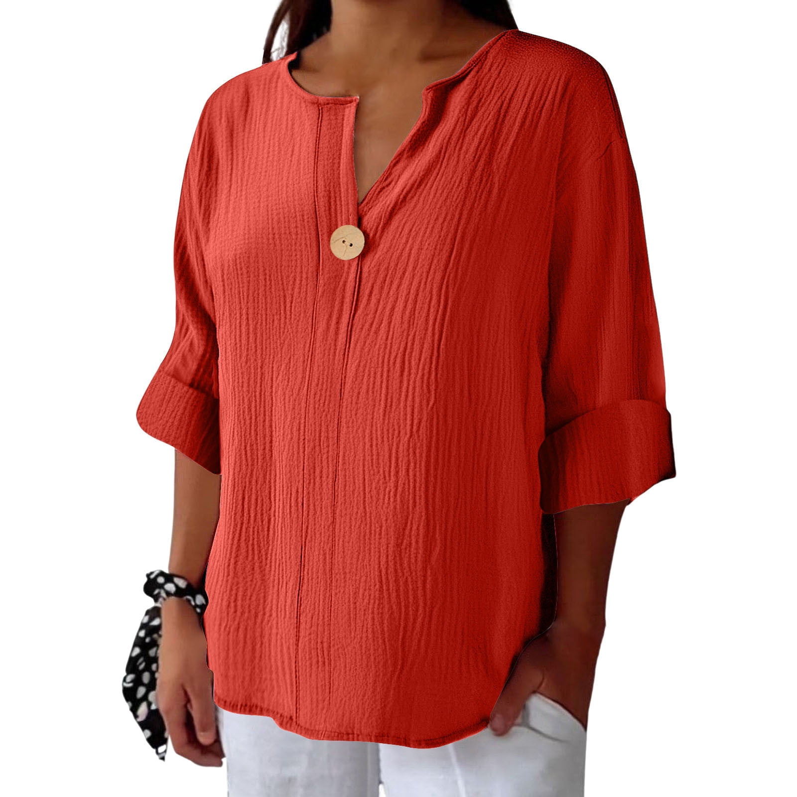 Chiccall Womens Tops 3/4 Length Sleeve V Neck Casual Trendy Solid V ...