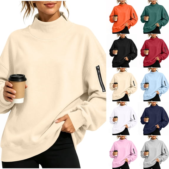 Chiccall Womens Trendy Oversized Sweatshirts Mock Neck Pullover Long Sleeve Tops Fall Fashion Outfits 2026 Clothes