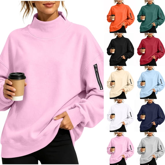 Chiccall Womens Trendy Oversized Sweatshirts Mock Neck Pullover Long Sleeve Tops Fall Fashion Outfits 2026 Clothes