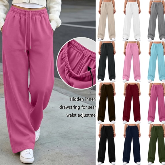 Chiccall Womens Wide Leg Fleece Lined Sweatpants Winter Lounge Travel Jogger Pants Fall Fashion Outfits 2026 Clothes With Pockets Hot Pink S