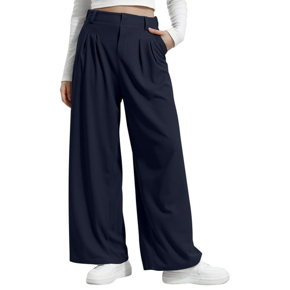 Chiccall Womens Wide Leg Pants Casual High Waisted Baggy Pants Loose Flowy Pleated Lounge Trousers