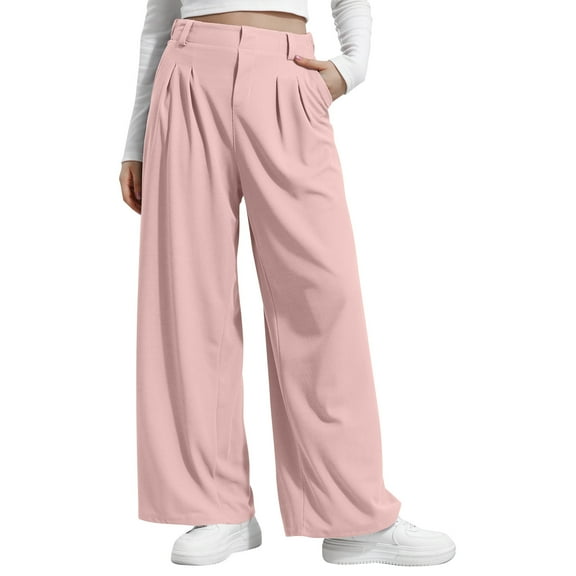 Chiccall Womens Wide Leg Pants Casual High Waisted Baggy Pants Loose Flowy Pleated Lounge Trousers