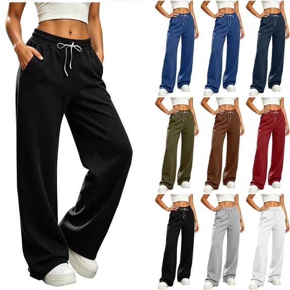 Chiccall Womens Wide Leg Sweatpants Interior Drawstring Baggy Sweat Pants with Pockets Elastic Waisted Lounge Casual Trousers