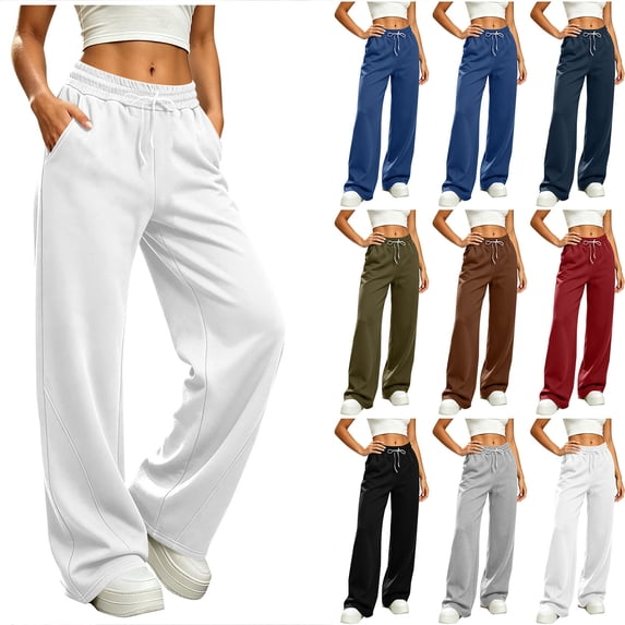 Chiccall Womens Wide Leg Sweatpants Interior Drawstring Baggy Sweat Pants with Pockets Elastic Waisted Lounge Casual Trousers